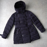 バーバリー ブリット ノバチェック裏地 ダウンジャケット コート フード取り外し可 ウエストベルト付き ネイビー - NEWSED