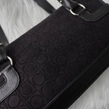 サルバトーレフェラガモ ガンチーニ ベロア調 キャンバス / レザー ハンドバッグ 肩掛け ブラック - NEWSED