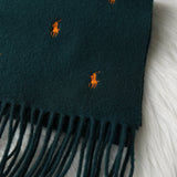 ラルフローレン スモールポニー ロゴ 総柄 刺繍 ウール マフラー モスグリーン - NEWSED