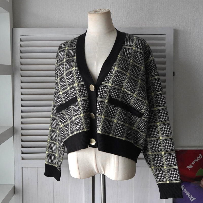 アルマーニ エクスチェンジ 千鳥格子柄 ニット セットアップ カーディガン ショートパンツ レディース グレー - NEWSED