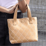 シャネル ココマーク ワイルドステッチ カーフスキン ハンドバッグ トートバッグ ベージュ - NEWSED