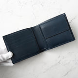 ボッテガ ヴェネタ イントレチャート レザー 二つ折り財布 ネイビー - NEWSED