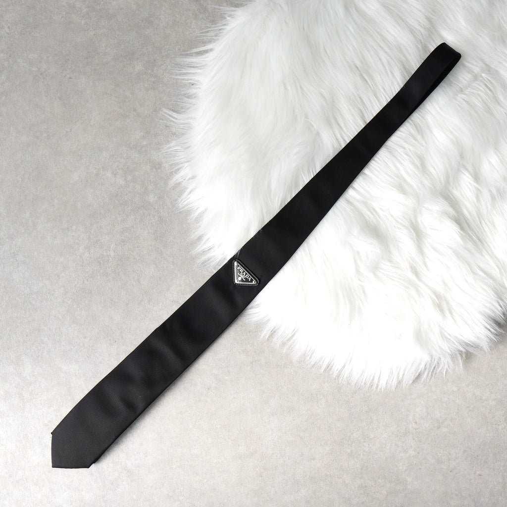 Prada Triangle Plaque Triangle Logo Narrow Tie Black