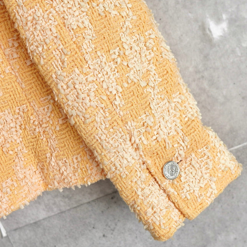 シャネル ヴィンテージ ココマーク メタルボタン ツイードジャケット オレンジ イエロー - NEWSED