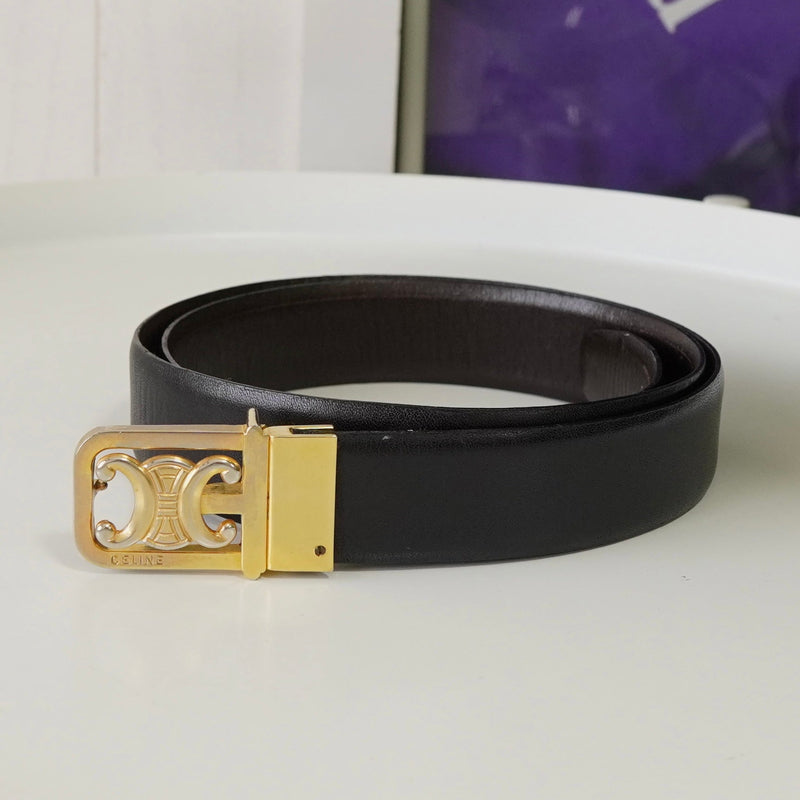 セリーヌ トリオンフ レザー ベルト ゴールド / ブラック - NEWSED