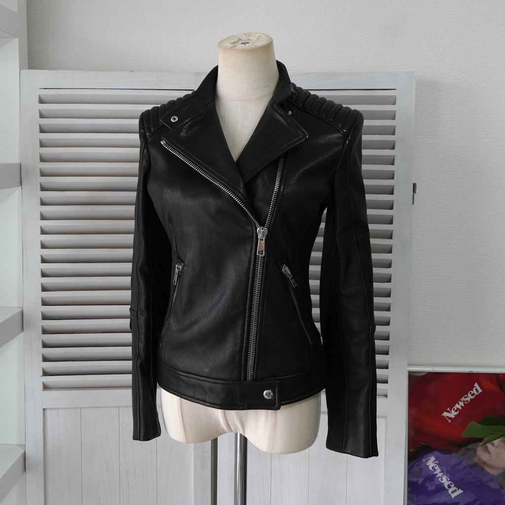 プラダ ダブル レザージャケット レディース ブラック