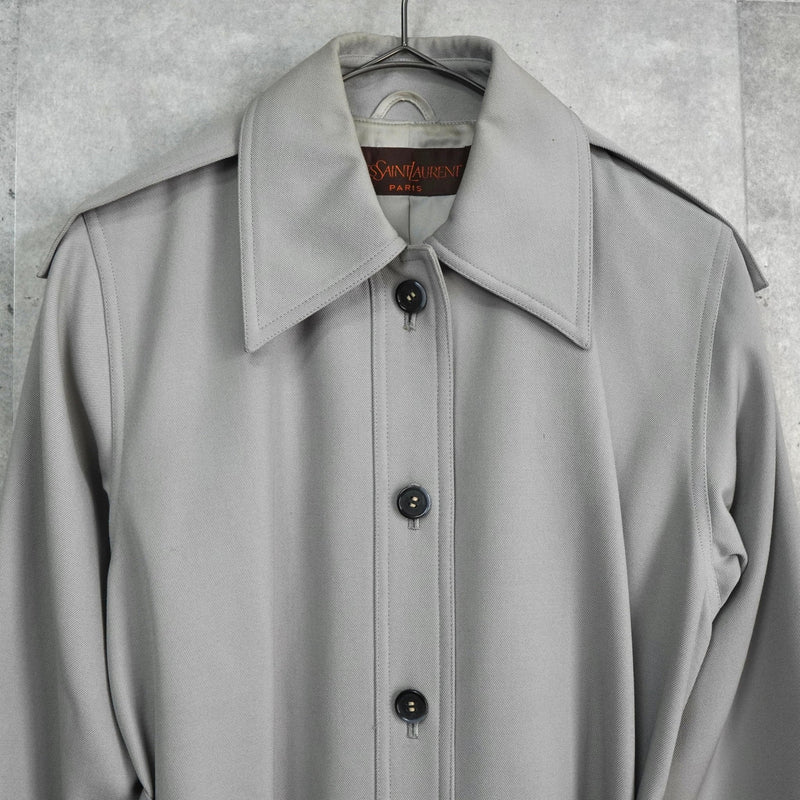 イヴ サンローラン ヴィンテージ ウール ロングコート ステンカラーコート レディース ライトグレー - NEWSED