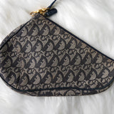 ディオール トロッター キャンバス / レザー サドルバッグ アクセサリーポーチ ハンドバッグ グレー / ネイビー - NEWSED