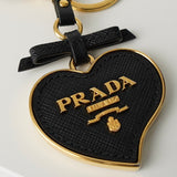 プラダ サフィアーノレザー ハート キーリング チャーム キーホルダー ゴールド / ブラック - NEWSED