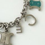 セリーヌ ヴィンテージ トリオンフ ロゴ ラインストーン チェーン ブレスレット シルバー - NEWSED