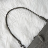 ボッテガ ヴェネタ イントレチャート レザー がま口 ハンドバッグ グレー - NEWSED