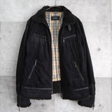 バーバリー ロンドン ボア レザー スエード調 ジッパー ムートンジャケット ノバチェック裏地 ブラック - NEWSED