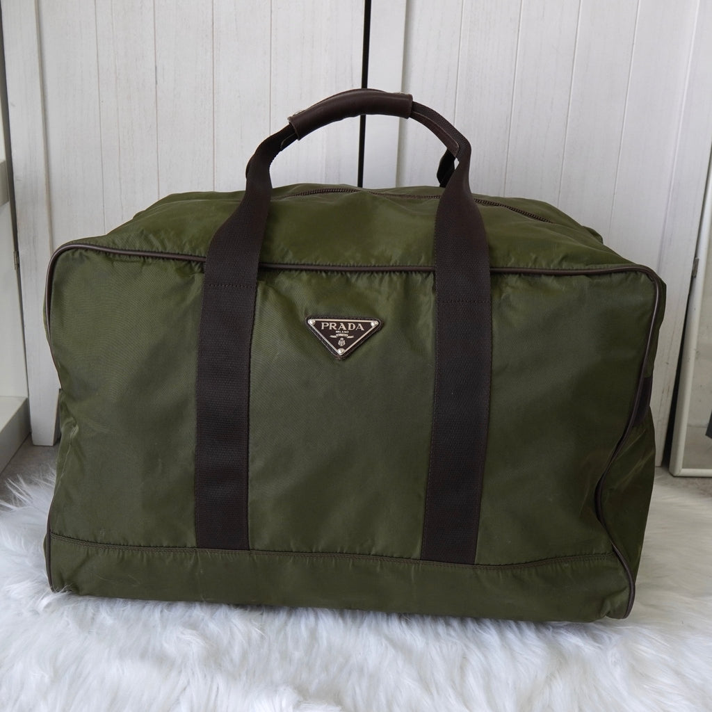 プラダ ポコノ テスート ナイロン ボストンバッグ トライアングルロゴ カーキ