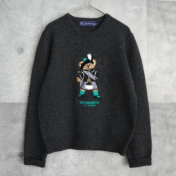 バーバリー ヴィンテージ テディベア 刺繍 ニット レディース グレー - NEWSED
