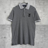 フレッドペリー エンブレム ロゴ ワッペン ボーダー 半袖ポロシャツ ブラック / グレー - NEWSED