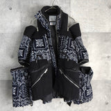 サカイ × レインスプーナー バンダナ柄 ジッパー ダウンジャケット ネイビー / ブラック - NEWSED