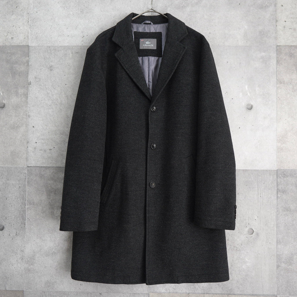 ラコステ ウールコート チェスターコート ストライプ柄裏地 グレー