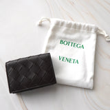 ボッテガ ヴェネタ イントレチャート タイニー レザー 三つ折りウォレット コンパクトウォレット ダークブラウン / ブルー 保存袋付き - NEWSED