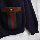 グッチ シェリーライン ウールブレンド ニット カーディガン 金ボタン ネイビー - NEWSED