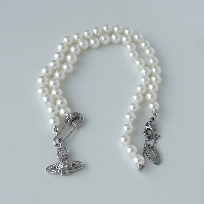 ヴィヴィアン ウエストウッド オーブ フェイクパール ピン ラインストーン ネックレス チョーカー シルバー - NEWSED