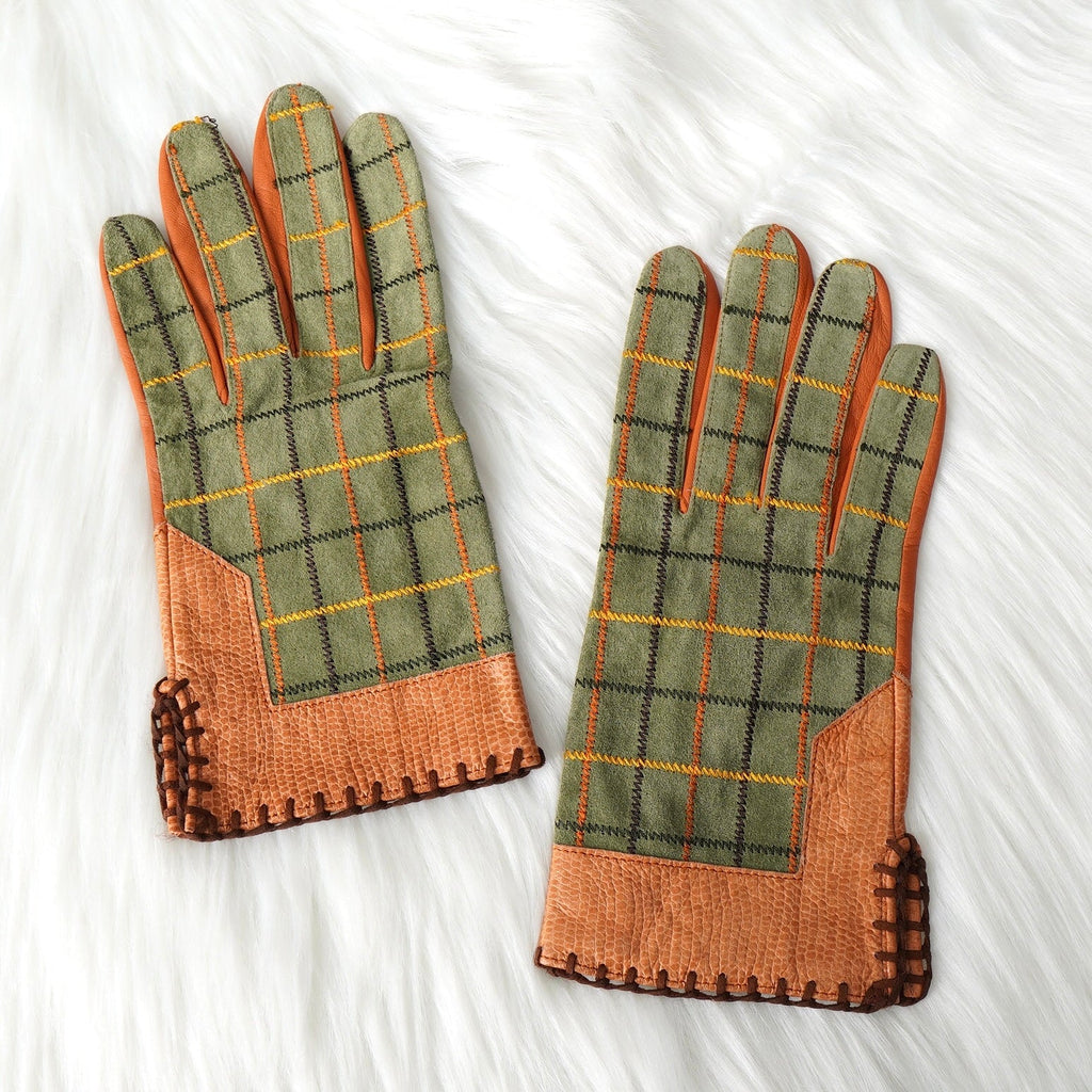 ヴィヴィアン ウエストウッド クロコ レザー スエード 異素材 コンビ 手袋 グローブ ブラウン カーキ