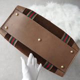 オールド グッチ シェリーライン スエード / レザー ボストンバッグ ビジネスバッグ ブラウン - NEWSED