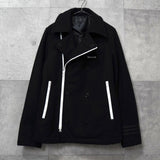 アディダス ロゴ ジッパー ウール ピーコート メンズ ブラック - NEWSED