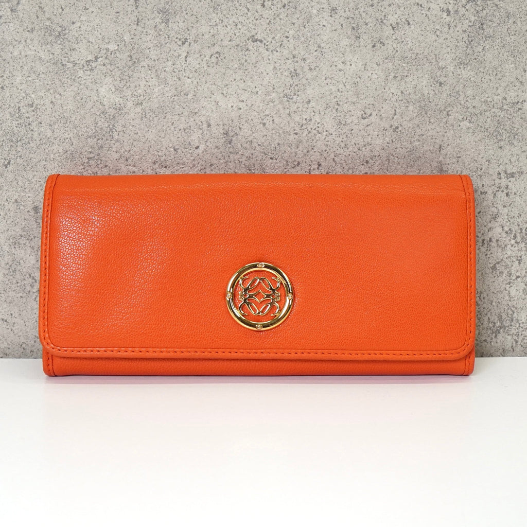 ロエベ アナグラム レザー 二つ折り 長財布 オレンジ