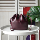 ジルサンダー ドローストリング レザー 巾着バッグ ハンドバッグ ボルドー - NEWSED