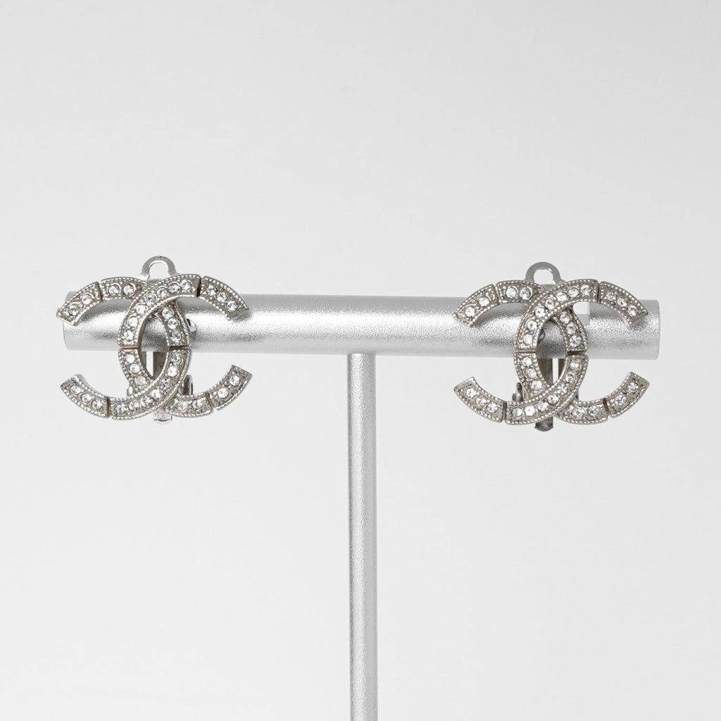 シャネル ココマーク ラインストーン イヤリング シルバー