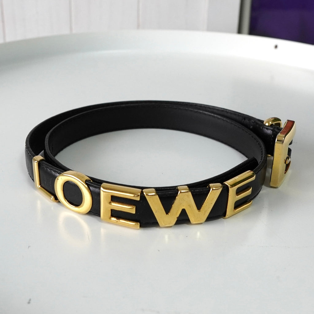 ロエベ ヴィンテージ ロゴ ゴールド金具 ベルト ブラック レディース