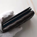 ボッテガ ヴェネタ イントレチャート タイニー レザー 三つ折りウォレット コンパクトウォレット ダークブラウン / ブルー 保存袋付き - NEWSED