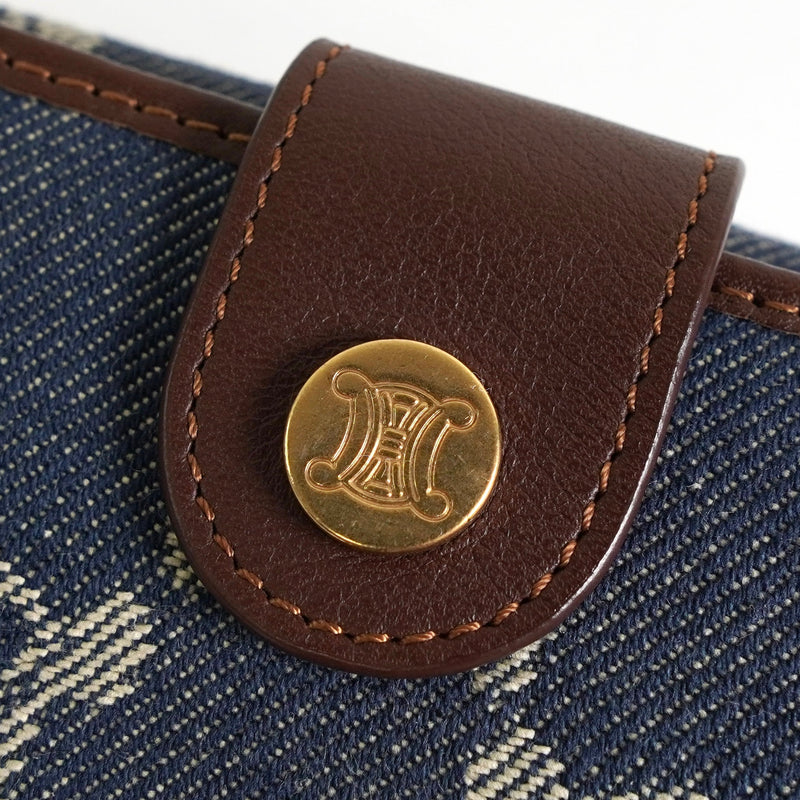 セリーヌ パリマカダム デニム / レザー コンパクトウォレット 二つ折り財布 ブルー / ブラウン - NEWSED