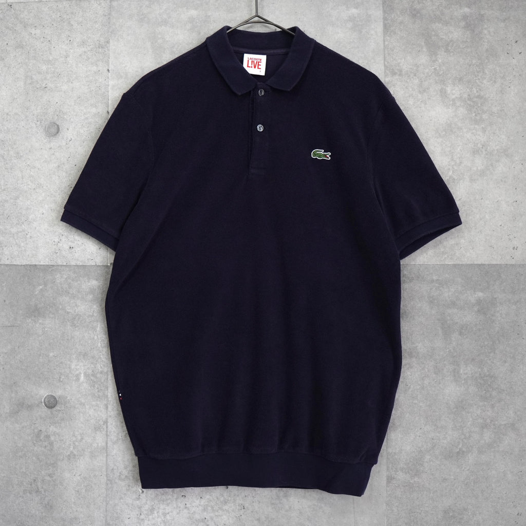 Lacoste 海军蓝绒面徽标短袖 Polo 衫