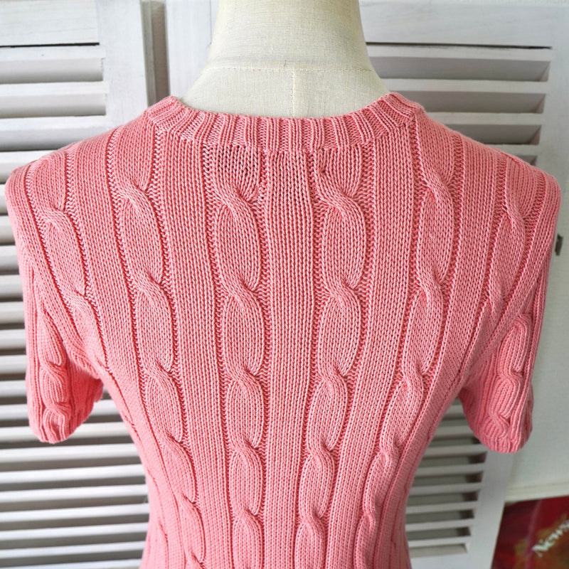 ポロ ラルフローレン ケーブル編み ロゴ 刺繍 半袖ニット ピンク レディース - NEWSED