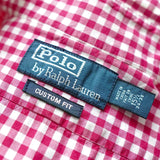 ポロ ラルフローレン ロゴ 刺繍 ギンガムチェック 長袖シャツ ピンク - NEWSED