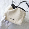 ジルサンダー ドローストリング キャンバス レザー 巾着型 ショルダーバッグ ポシェット アイボリー / ブラック