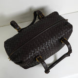 ボッテガ ヴェネタ イントレチャート レザー ミニボストンバッグ ハンドバッグ ブラウン - NEWSED