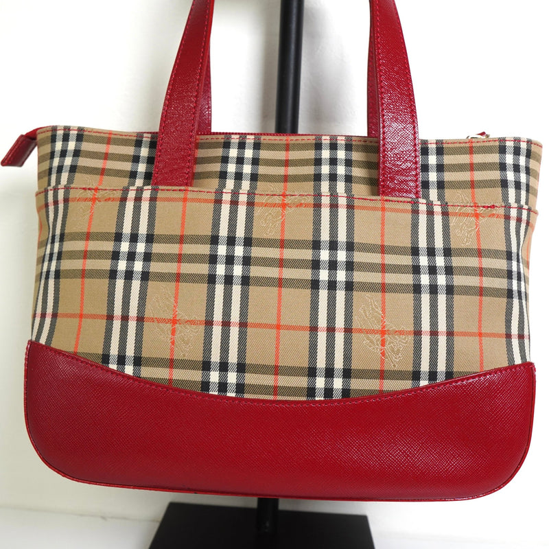 バーバリー ノバチェック ナイロンキャンバス / レザー ミニハンドバッグ ベージュ / レッド - NEWSED