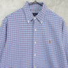 ポロ ラルフローレン 長袖シャツ ゴルフロゴ 刺繍 チェック柄 ブルー