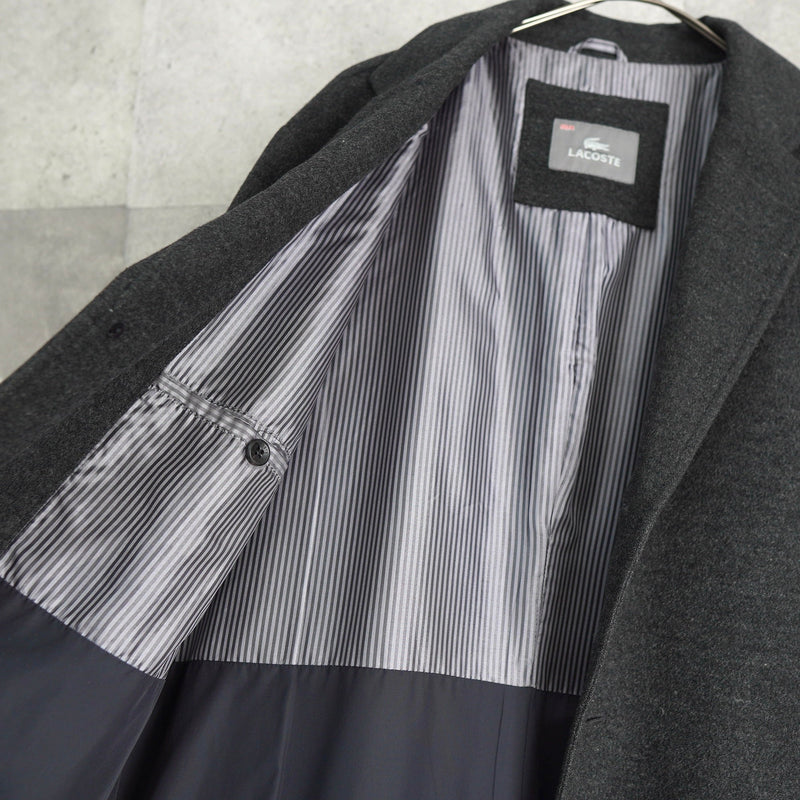 ラコステ ウールコート チェスターコート ストライプ柄裏地 グレー - NEWSED