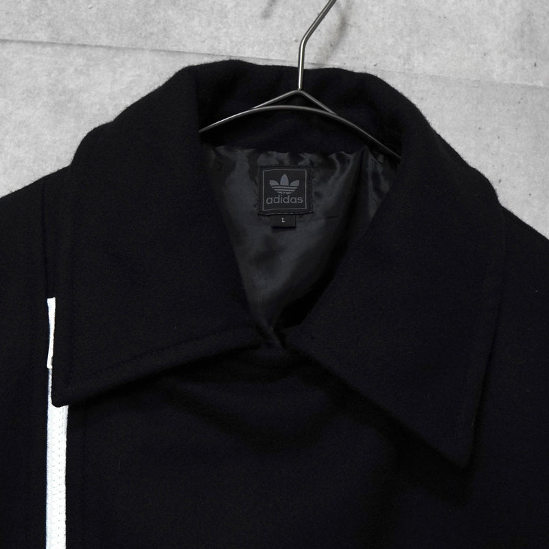 アディダス ロゴ ジッパー ウール ピーコート メンズ ブラック - NEWSED