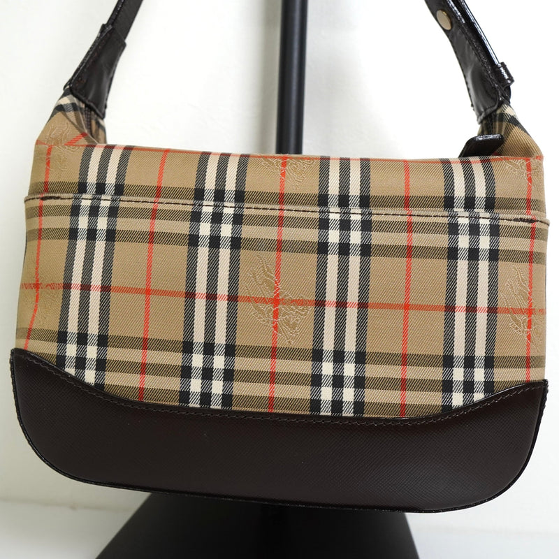バーバリー ノバチェック ナイロンキャンバス / レザー ワンショルダーバッグ ベージュ / ブラウン - NEWSED