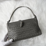 ボッテガ ヴェネタ イントレチャート レザー がま口 ハンドバッグ グレー - NEWSED