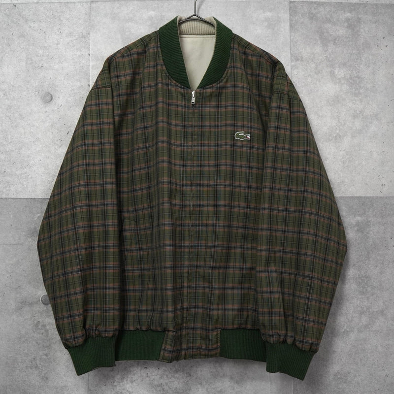 ラコステ リバーシブル ロゴパッチ チェック柄 スウィングトップ ブルゾン オフホワイト / カーキ - NEWSED