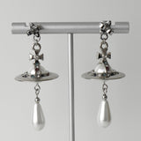 ヴィヴィアン ウエストウッド オーブ フェイクパール ラインストーン シルバー ピアス 保存袋付き - NEWSED