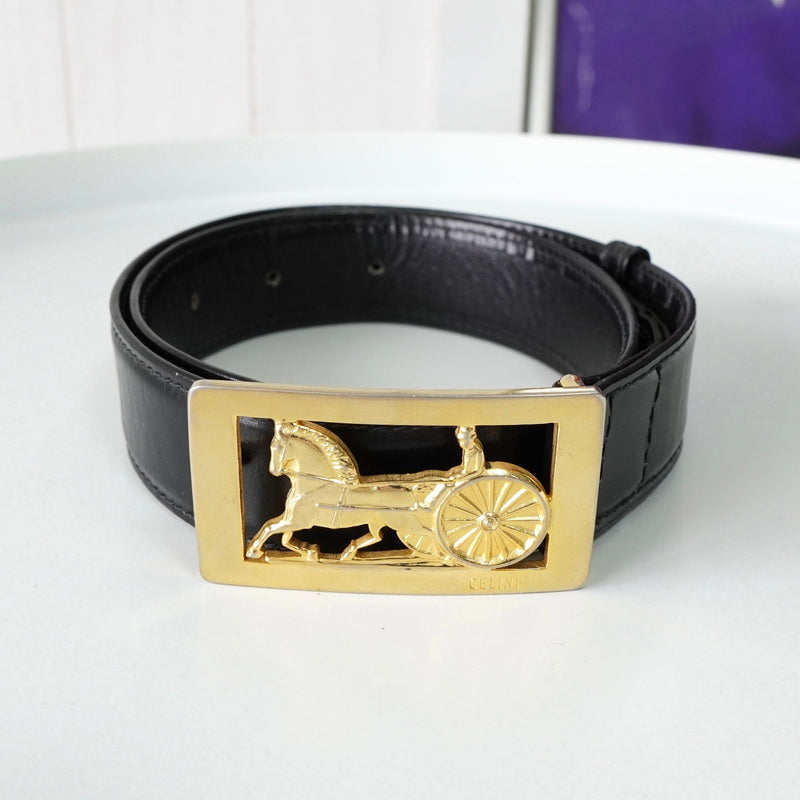 セリーヌ ヴィンテージ 輪馬車 サルキー レザー ベルト ブラック レディース - NEWSED