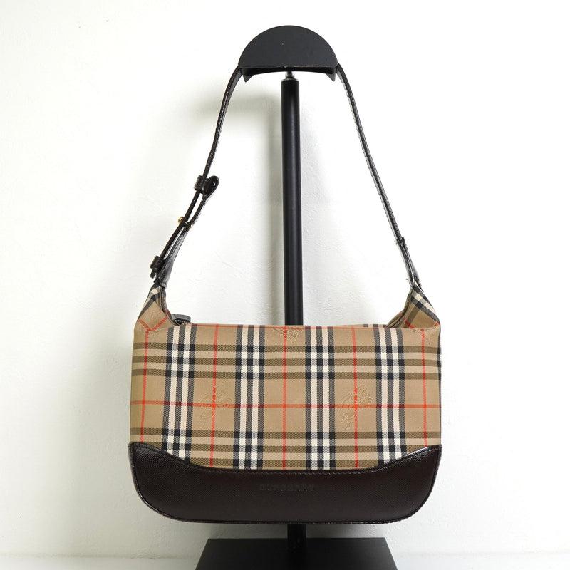 バーバリー ノバチェック ナイロンキャンバス / レザー ワンショルダーバッグ ベージュ / ブラウン - NEWSED