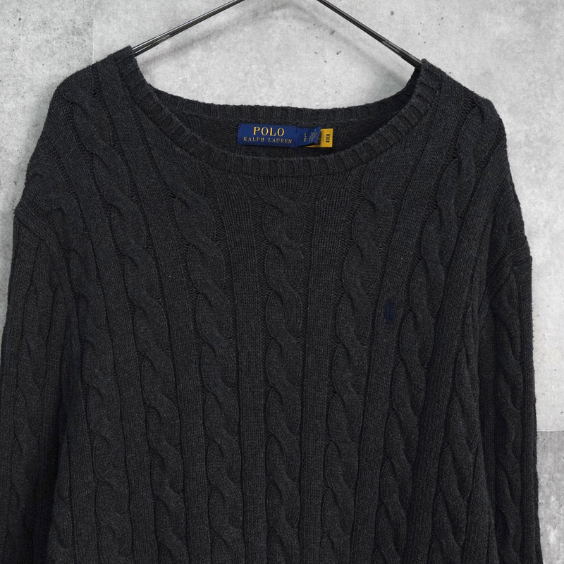 ポロ ラルフローレン ポニーロゴ ケーブル編み ニット ダークグレー - NEWSED