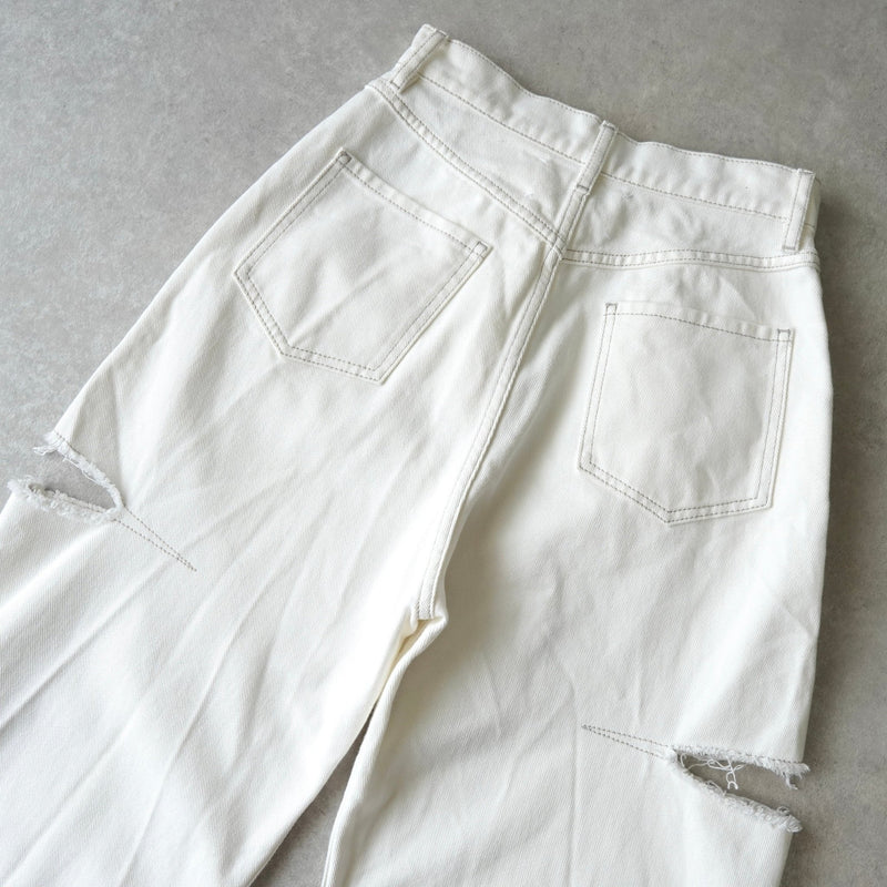 エムエムシックス メゾン マルジェラ スラッシュディティール ホワイト デニム ジーンズ - NEWSED